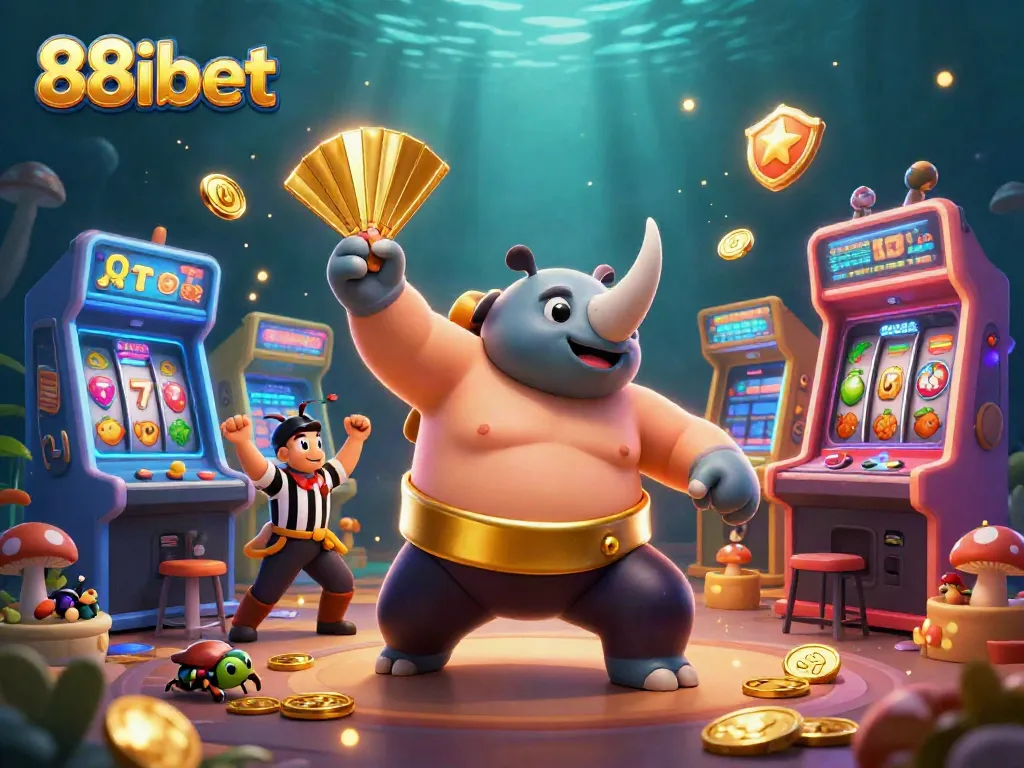 Experience the vibrant world of 88ibet with a powerful sumo champion beetle surrounded by casino elements.